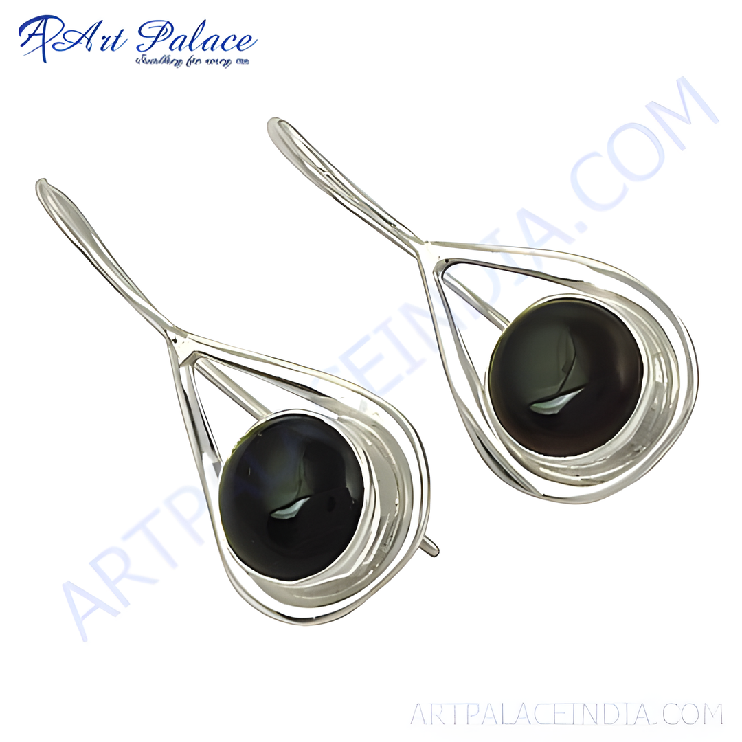 925 sterling silver drop earrings with black onyx gemstones. Elegant dangle earrings for women.