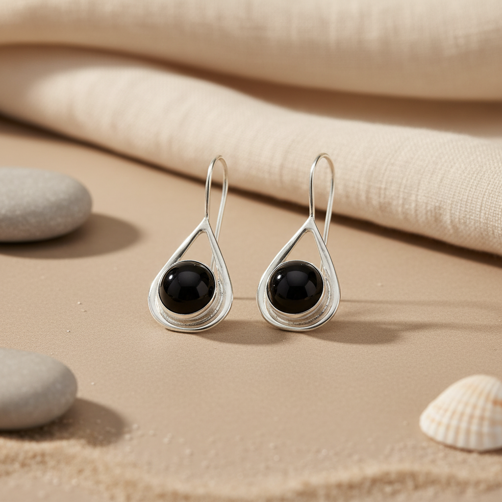 925 Silver Black Onyx Drop Earrings for Women | Dangle Earrings
