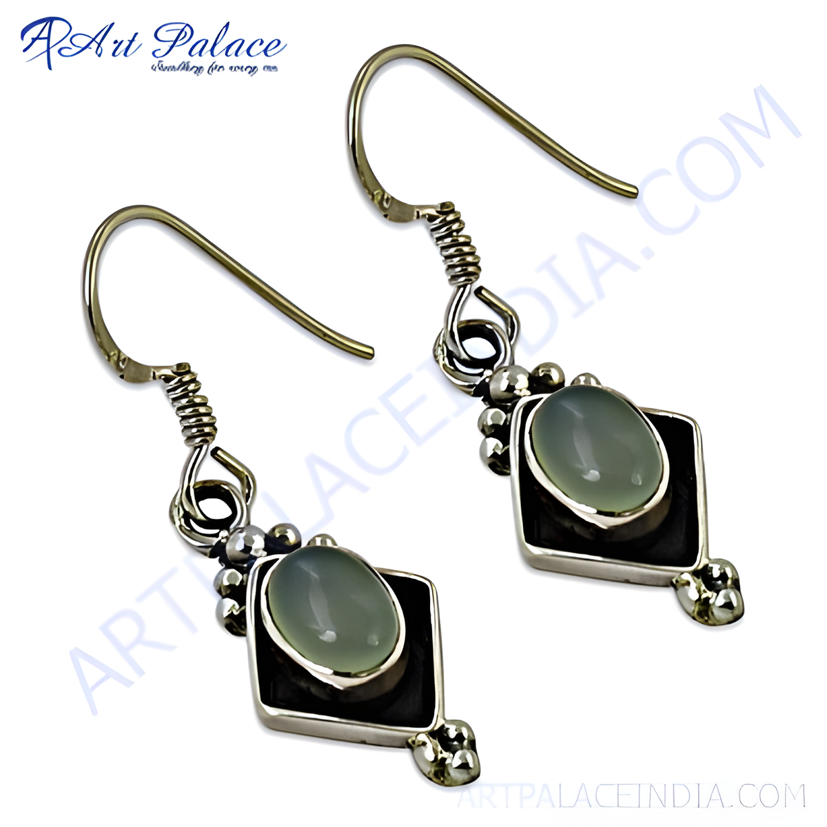 Sterling silver drop earrings featuring oval chalcedony gemstones for women's jewelry