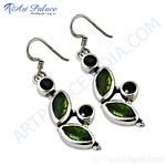 Load image into Gallery viewer, Sterling silver dangle earrings with green gemstones. A beautiful and elegant earring design for women.
