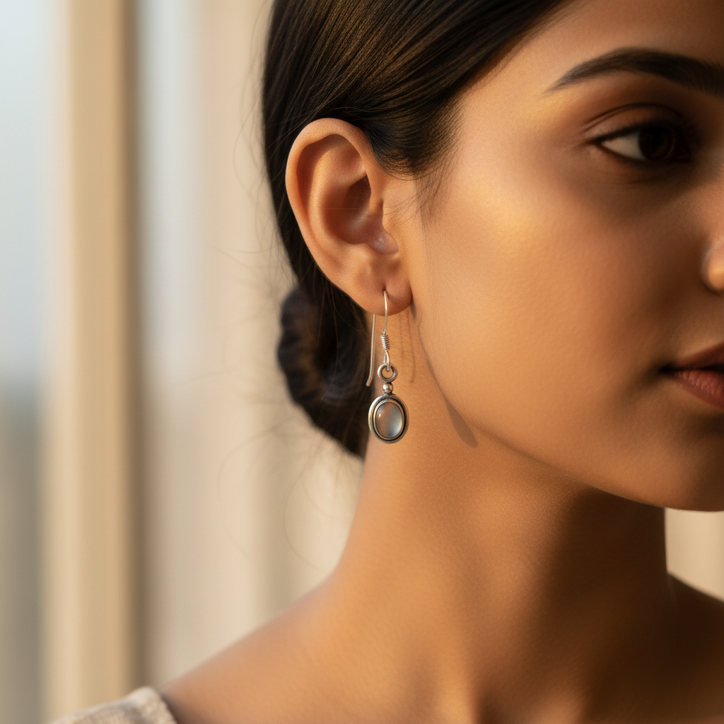 925 Silver Moonstone Drop Earrings for Women | Daily Wear Gift
