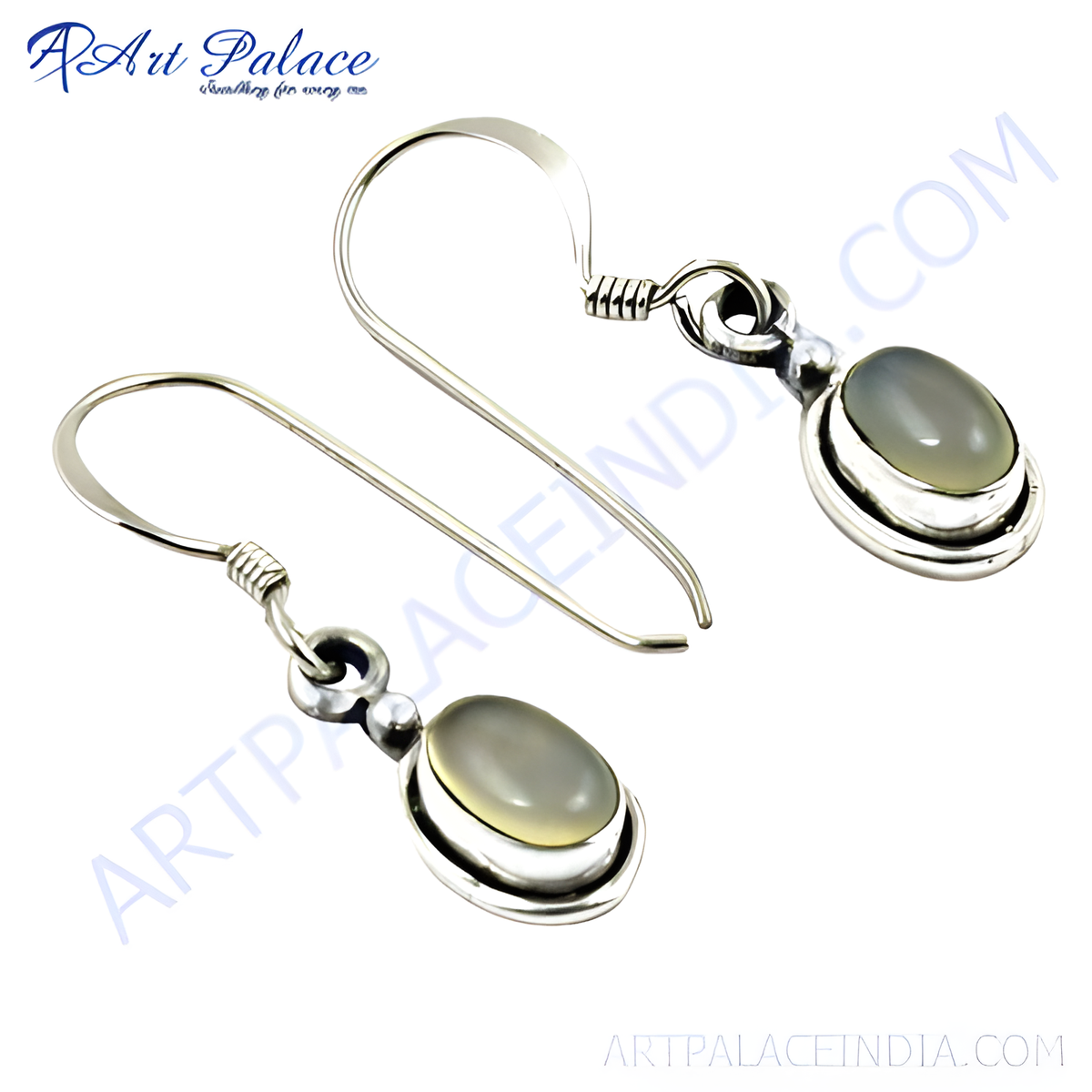 925 sterling silver drop earrings with oval grey moonstone gemstones, perfect for daily wear