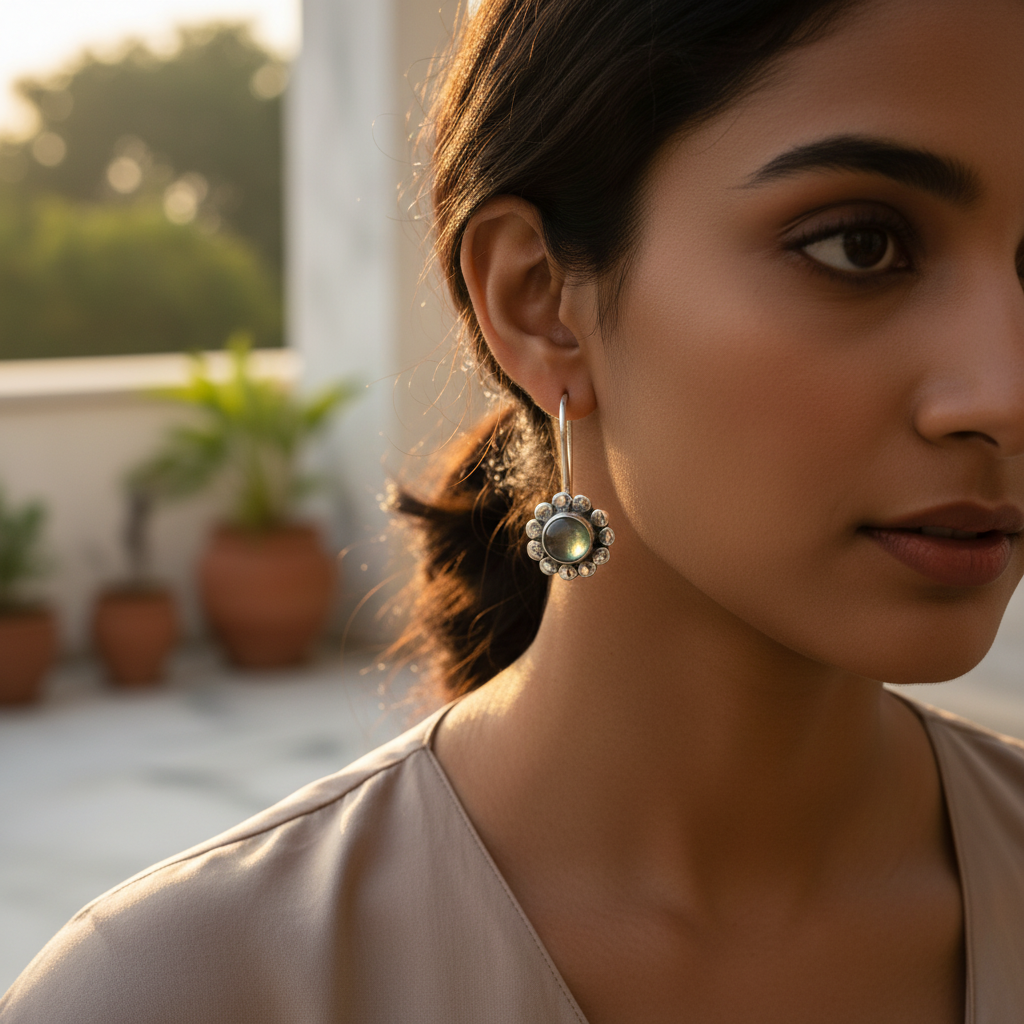 925 Silver Gemstone Drop Earrings for Women | Daily Wear