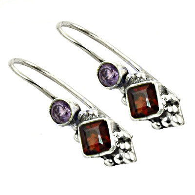 925 Silver Garnet & Amethyst Drop Earrings for Women