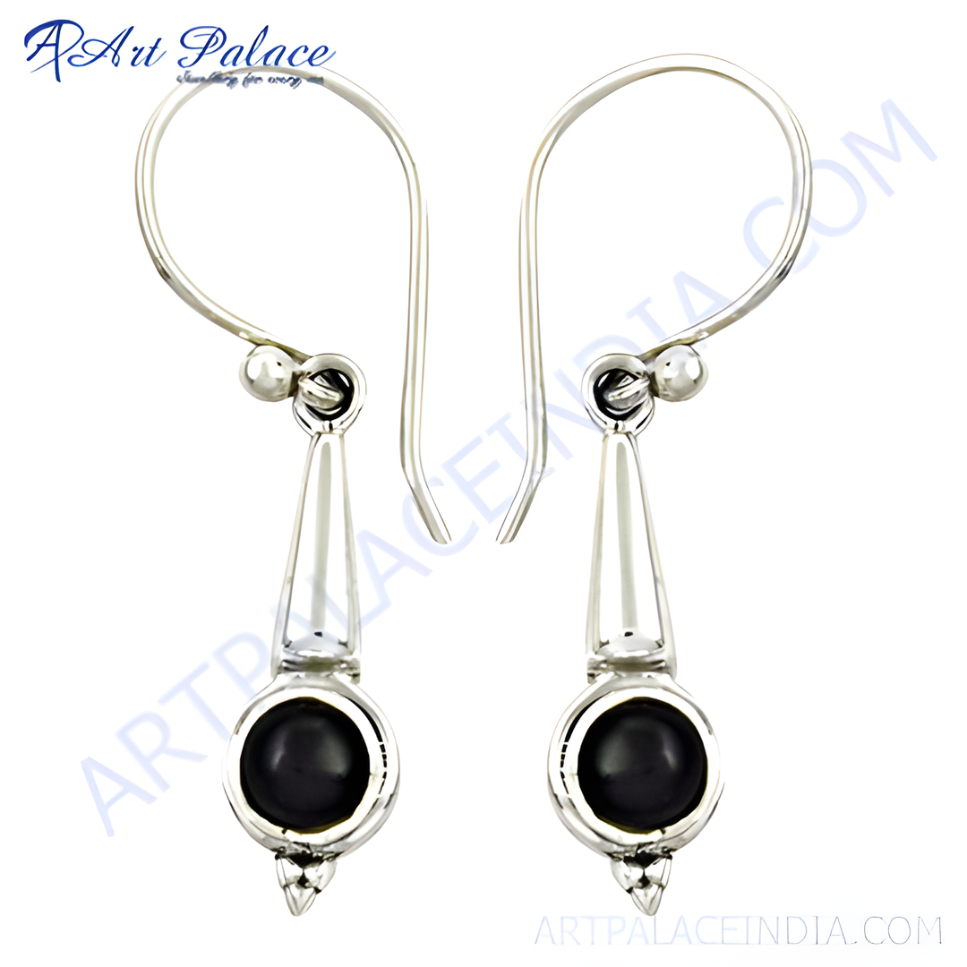 925 sterling silver dangle earrings featuring a black onyx gemstone.