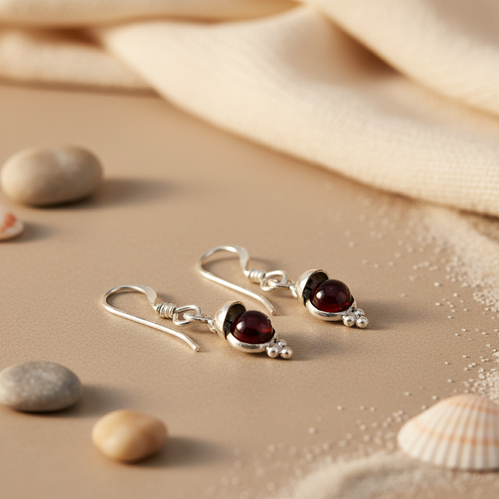 925 Silver Garnet Drop Earrings for Women | Gemstone Jewelry