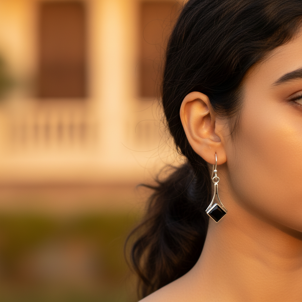 925 Silver Black Onyx Earrings for Women | Daily Wear