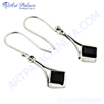 Load image into Gallery viewer, 925 sterling silver drop earrings with square black onyx gemstones.
