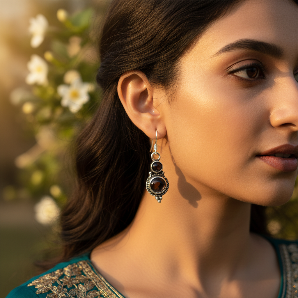 925纯银黑玛瑙吊坠耳环（女士款）| 宝石首饰