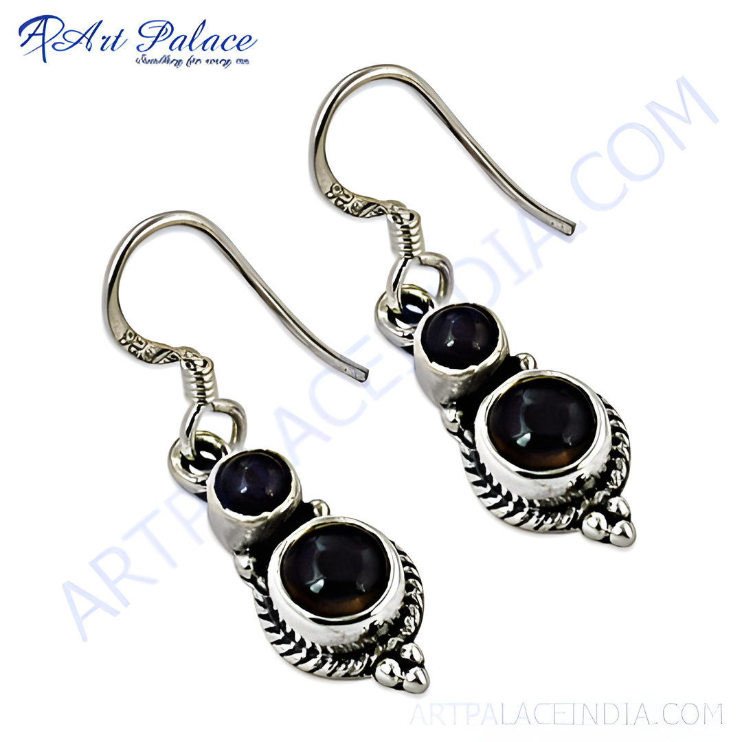 925 sterling silver dangle earrings featuring black onyx gemstones, perfect for any occasion.