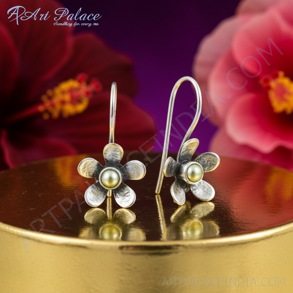 925 silver flower drop earrings with pearl | women's jewelry