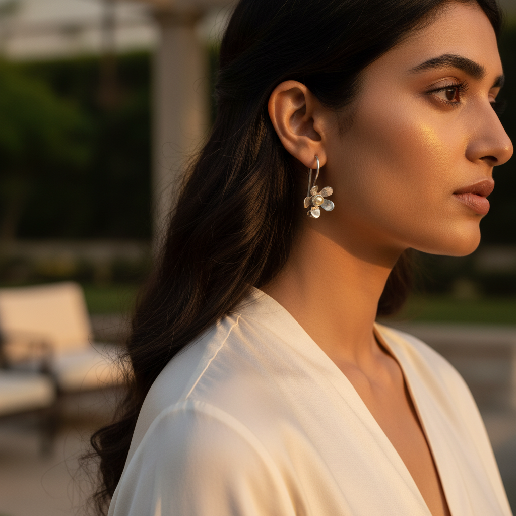925 Silver Flower Drop Earrings with Pearl | Women's Jewelry