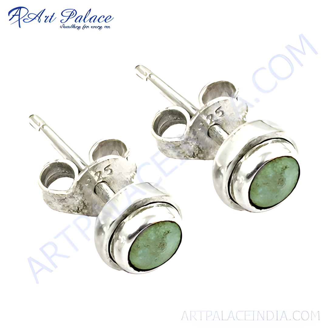 925 sterling silver emerald stud earrings, featuring a round, light green gemstone, perfect for women