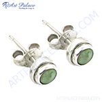 Load image into Gallery viewer, 925 sterling silver emerald stud earrings, featuring a round, light green gemstone, perfect for women
