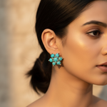 Load image into Gallery viewer, Turquoise Stud Earrings | Sterling Silver Floral Design | Women&#39;s
