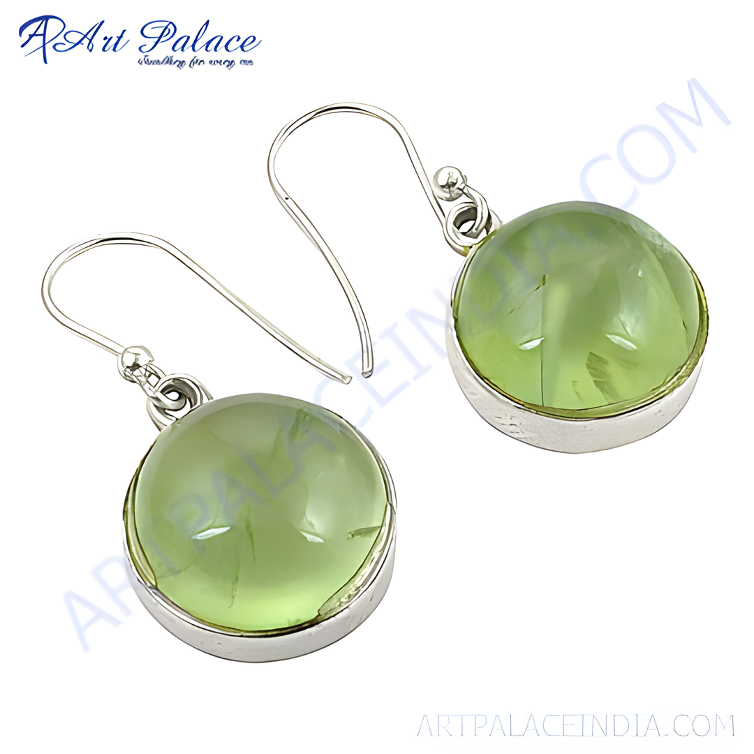 925 sterling silver drop earrings with round green peridot gemstones, perfect for women