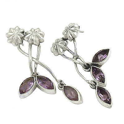 925 Silver Amethyst Flower Earrings for Women | Floral Jewelry