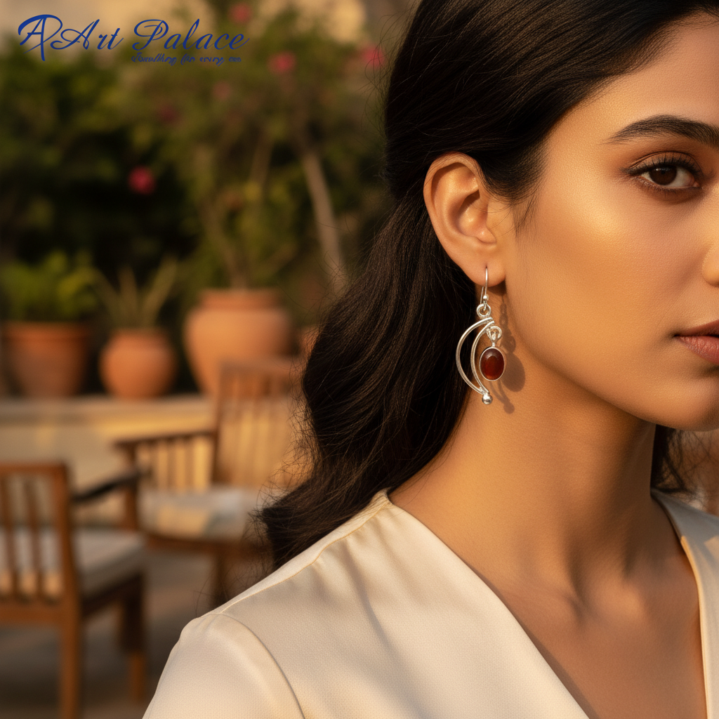 925纯银红玉髓耳环（女士款）| 宝石首饰