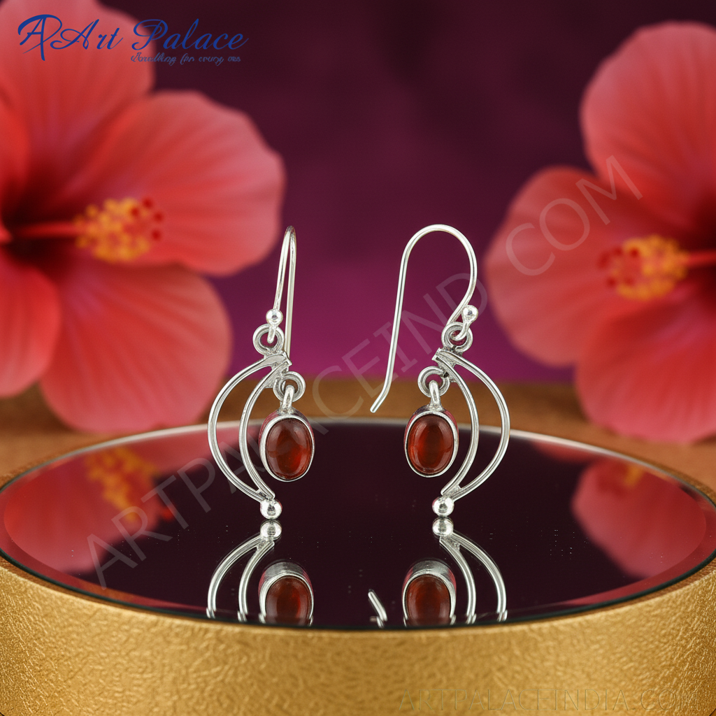 925纯银红玉髓耳环（女士款）| 宝石首饰