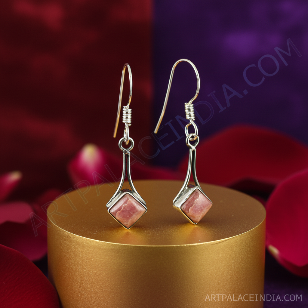 925 Sterling Silver Rhodochrosite Drop Earrings for Women