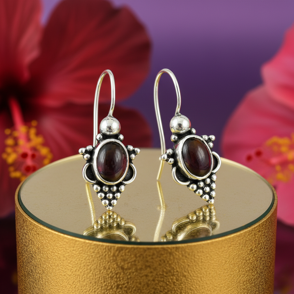925 Silver Garnet Earrings for Women | Dangle Jewelry Gift