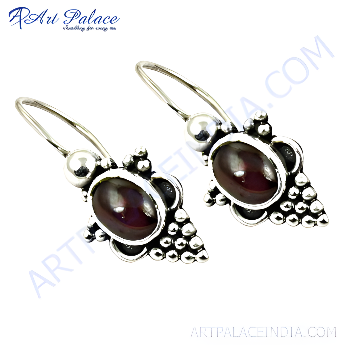 925 sterling silver dangle earrings featuring oval cut red garnet gemstones