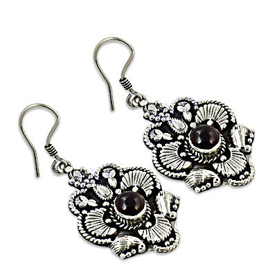 925 Silver Garnet Drop Earrings for Women | Floral Design