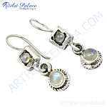 Load image into Gallery viewer, 925 sterling silver drop earrings with moonstone gemstones, a beautiful and delicate silver jewelry design
