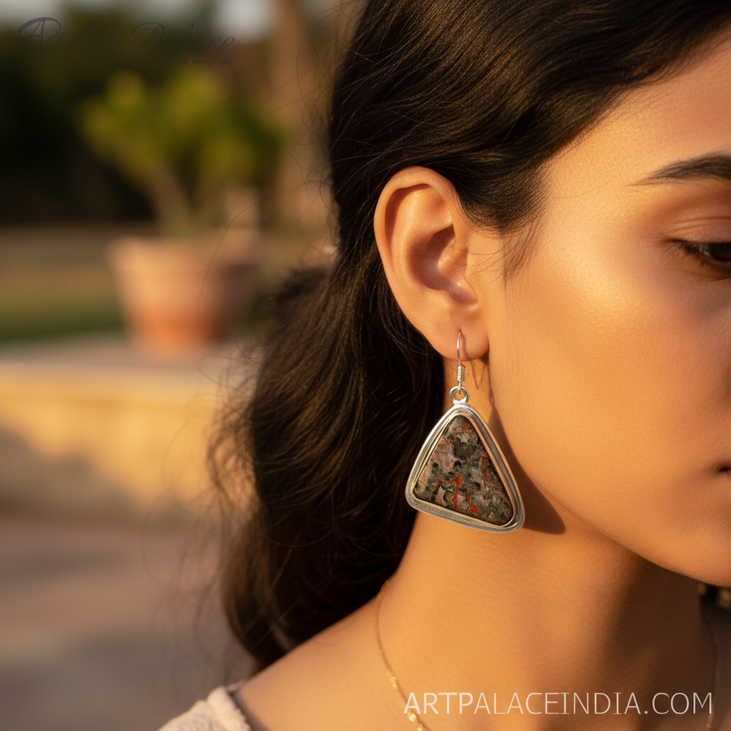 925 Silver Gemstone Triangle Earrings | For Women | Gift