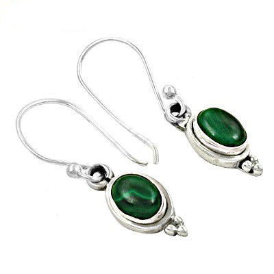 925 Silver Malachite Earrings | Oval Gemstone Earrings for Women