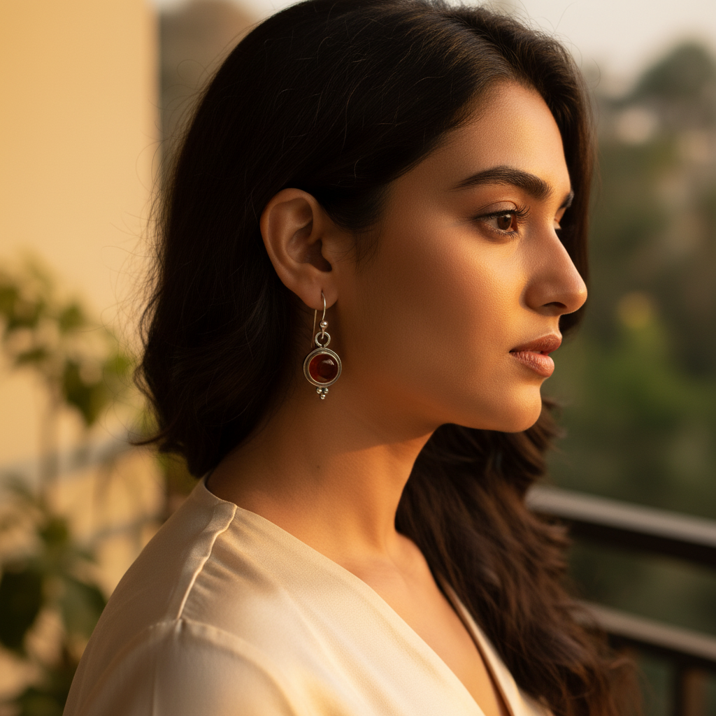 925纯银红玉髓耳环（女士款）| 宝石首饰