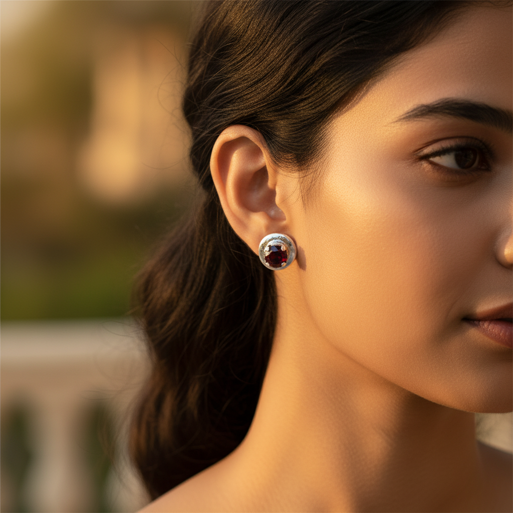 925 silver garnet stud earrings for women | gemstone jewelry