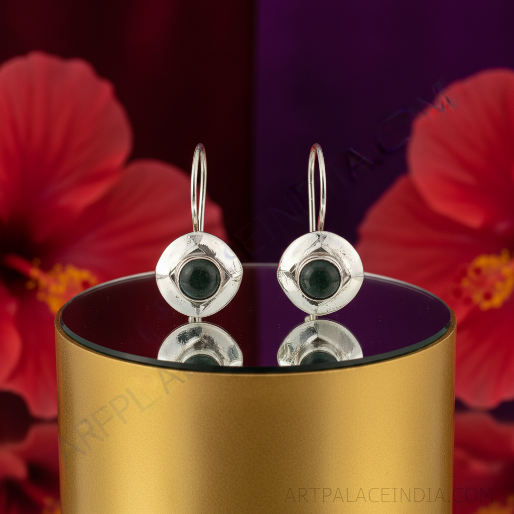 925纯银祖母绿宝石耳环（女士款）| 垂坠耳环