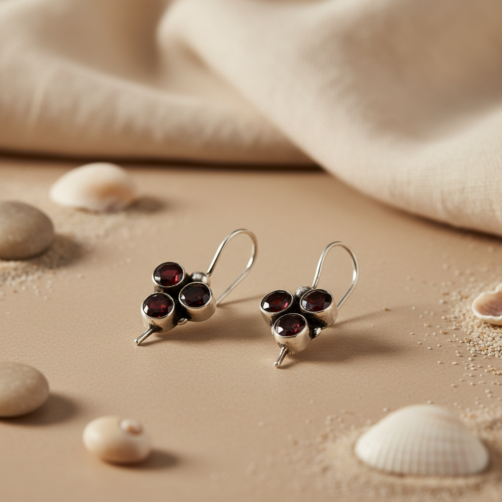 925 Silver Garnet Drop Earrings for Women | Gemstone Jewelry