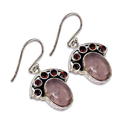 925 Silver Rose Quartz & Garnet Earrings | Women's Jewelry