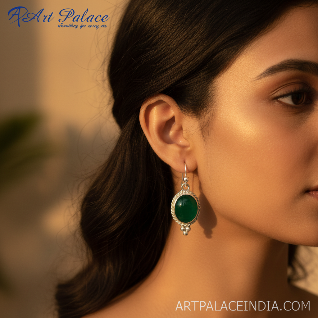 925 silver green onyx drop earrings for women | gift