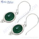 Load image into Gallery viewer, 925 sterling silver drop earrings featuring oval-shaped green onyx gemstones, perfect for women.
