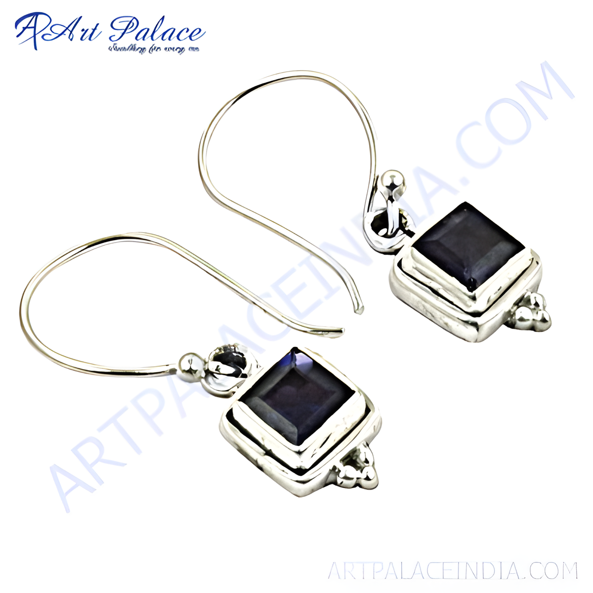 925 sterling silver iolite dangle earrings for women with square cut blue gemstones