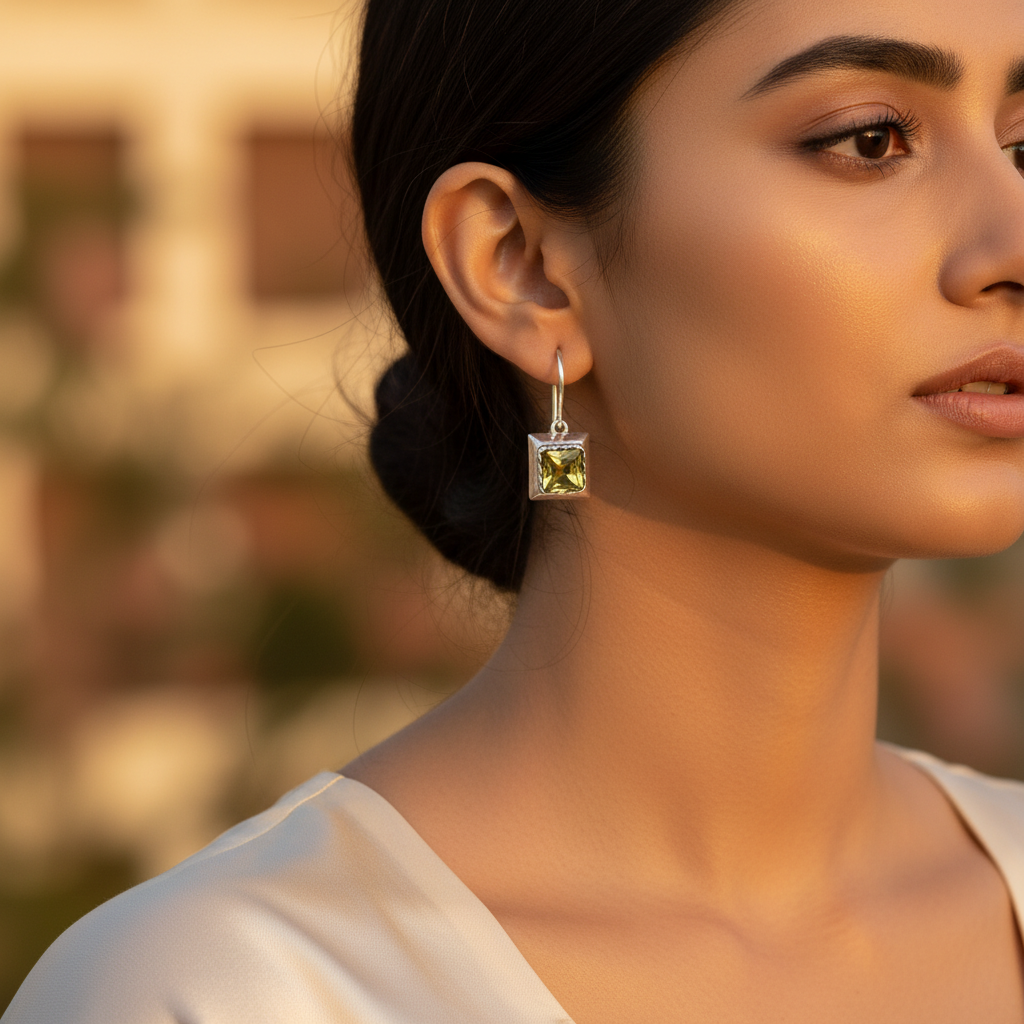 925纯银方形黄水晶水滴耳环 | 女士珠宝礼品
