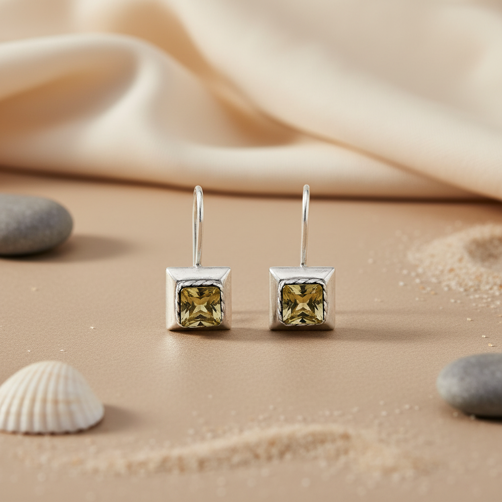925 Silver Citrine Square Drop Earrings | Women's Jewelry Gift