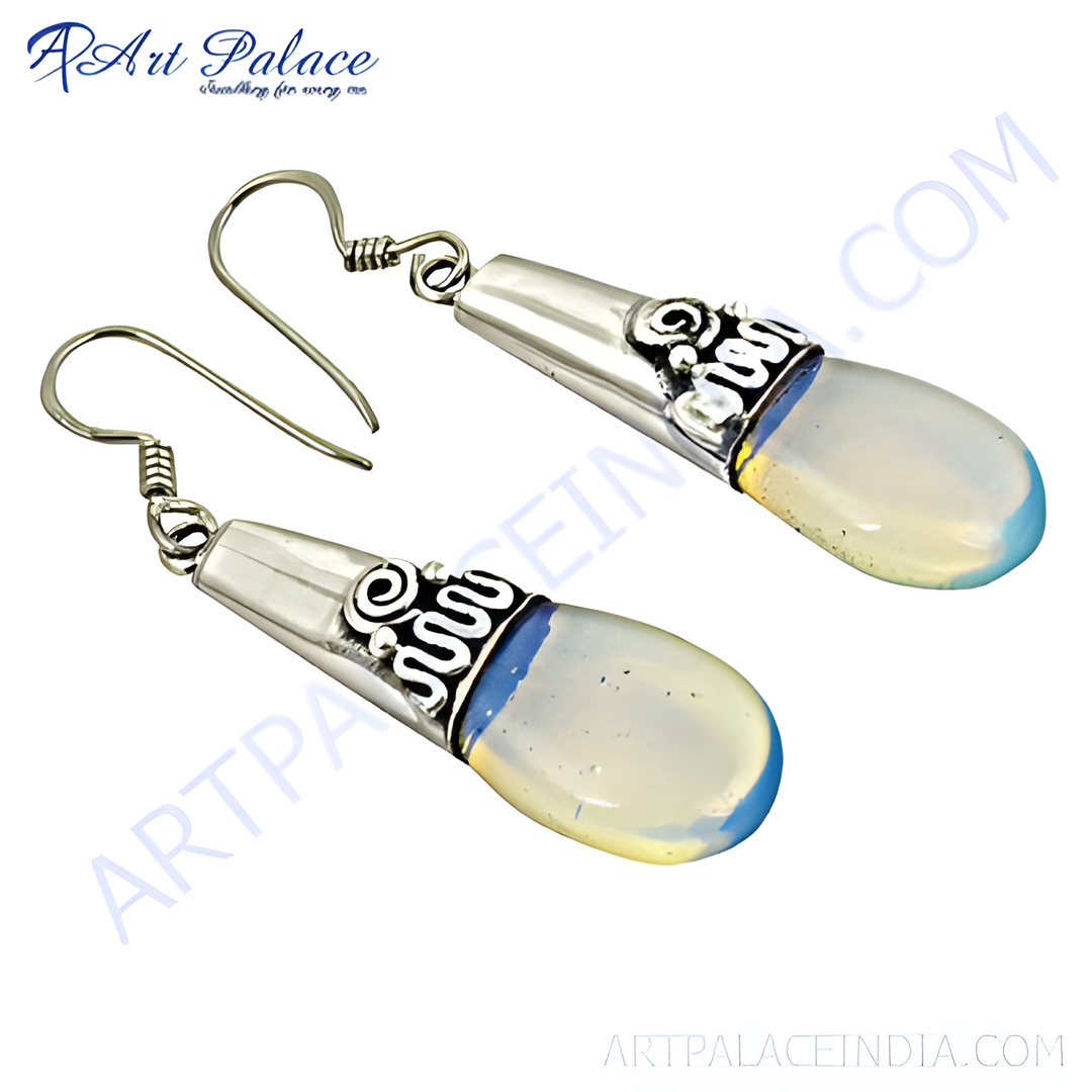 925 sterling silver opalite teardrop dangle earrings, featuring a polished finish and iridescent gemstone for women.
