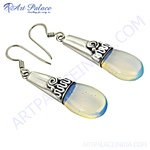 Load image into Gallery viewer, 925 sterling silver opalite teardrop dangle earrings, featuring a polished finish and iridescent gemstone for women.
