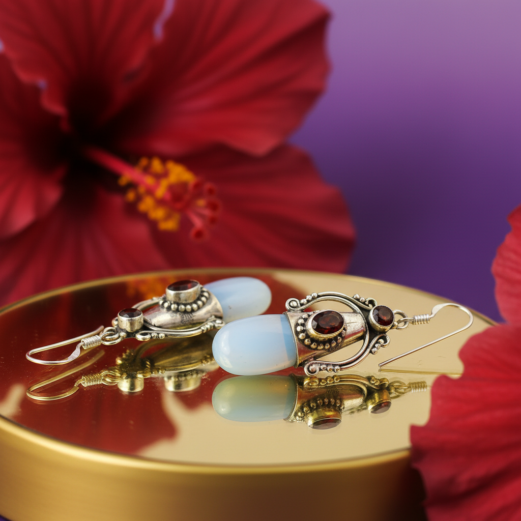 925纯银玉髓石榴石耳环（女士款）| 礼品首饰