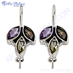 Load image into Gallery viewer, 925 silver dangle earrings featuring amethyst and peridot gemstones in a leaf design.
