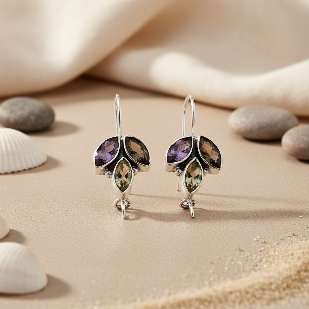 925 Silver Gemstone Leaf Earrings for Women | Dangle Earrings