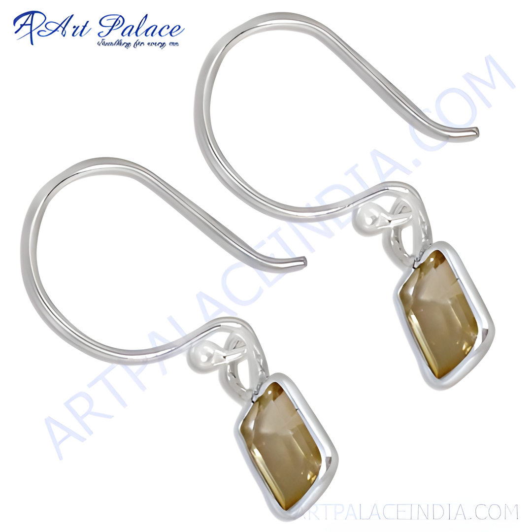 Sterling silver drop earrings featuring citrine gemstones. These earrings are for women, suitable as a gift