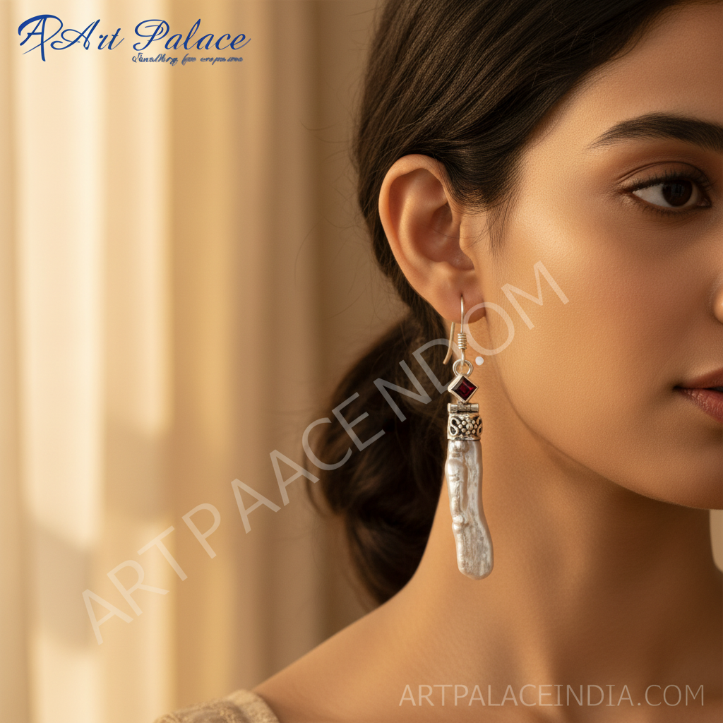 Pendientes de plata 925 con granate y perla de agua dulce | joyería para mujer