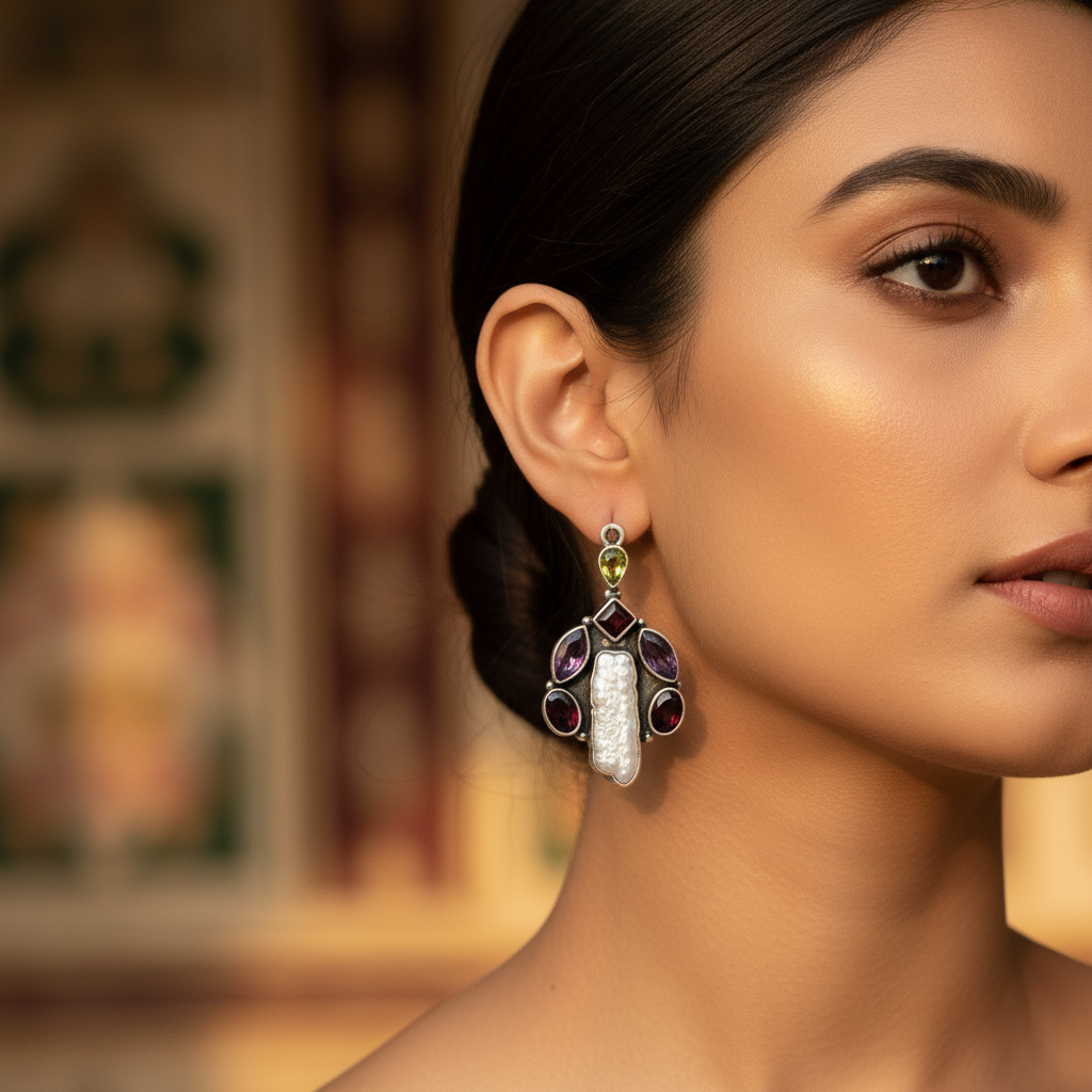 925 Silver Gemstone Drop Earrings for Women | Statement Jewelry