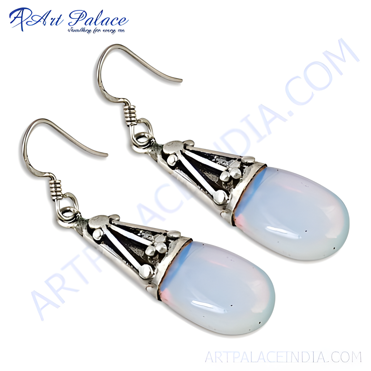 925 sterling silver dangle earrings with teardrop opal stones and hook closure