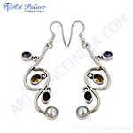 Load image into Gallery viewer, 925 sterling silver dangle earrings with amethyst, citrine, garnet, and pearl gemstones.
